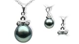 18K white gold Lucy Black Tahitian cultured pearl and diamond pendant