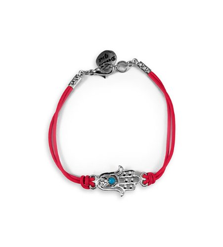 Silver Tone Charm Red Band Turquoise Hamsa Bracelet