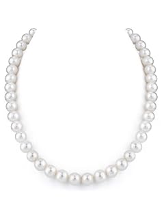 14K Gold 9-10mm White Freshwater Pearl Necklace, 17 Inch Princess Length