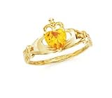 14k Heart Citrine-Yellow Birthstone Claddagh Ring - Size 7.0 - JewelryWeb