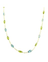 14 Karat Yellow Gold Marquise-cut Blue Topaz and Peridot Necklace (16 Inch)