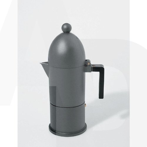 Alessi A9095/1 BB La cupola, Espressomaschine aus Gu&szlig;aluminium mit Griff und Knopf aus PA, schwarz