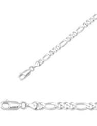 8" 14K White Gold 3.8mm (1/7") Polished Diamond Cut Alternate 3 Round 1 Long Oval Shape Classic Figaro Chain w/ Lobster Clasp