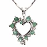 Sterling Silver Genuine Emerald and Genuine Diamond Accent Open Heart Pendant