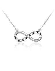 Infinity Pendant Sterling Silver Clear & Black CZ Accents Necklace
