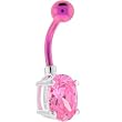 Pink Titanium Sterling Silver Cubic Zirconia Oval Gem Belly Ring