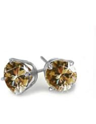 .60Ct Round Champagne Diamond Solitaire Stud Earrings 18K Gold