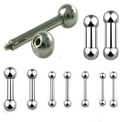 Surgical Steel Externally Threaded Barbell 18G - Length: 1/4 - Sold as a Pair