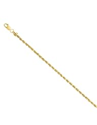 10k Semi-Solid Yellow Gold 2 mm (5/64 Inch) Rope Necklace 20" w/ Lobster Claw Clasp