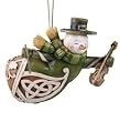 4" Woodcut Green Irish Snowman with Violin Christmas Ornament