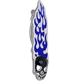 TOP MOUNT Blue FLAMING SKULL Belly Ring