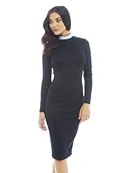 Jeweled Long Sleeves Elastane/Polyester/Scuba/Knit Bodycon Dress 