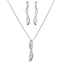 Sterling Silver Journey Set(Pendant and Earrings) w/ Created White Sapphire and 18" Box Chain