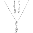 Sterling Silver Journey Set(Pendant and Earrings) w/ Created White Sapphire and 18" Box Chain