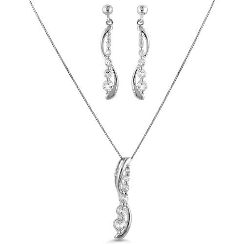 Sterling Silver Journey Set(Pendant and Earrings) w/ Created White Sapphire and 18 Box Chain
