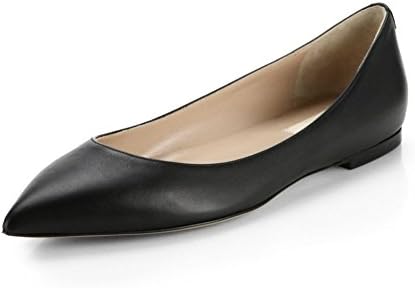 Amourplato Women's Slightly Heel Pointed Toe Rockstud Flats Ballet Flat Shoes Black Leather 12 M US