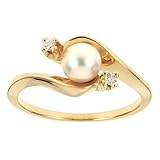 Jewelry : 14k Yellow Gold Cultured Pearl and Diamond Ring, 5.5mm.