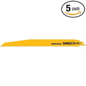 DEWALT DW4860 12-Inch 6 TPI Demolition Bi-Metal Reciprocating Saw Blade, 5-Pack