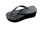 SWAROVSKI CRYSTAL BLACK JET HIGH WEDGE FLIP FLOP SANDAL THONGS U.S. SIZES 5-10