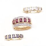 Sterling Silver Gold Plated Iolite, Rhodolite And Cubic Zirconia Ring
