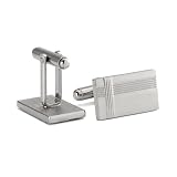 Classic Elegant Simple Rectangle Shape Fine Polished Silver Tone Bar Stripes Style Cuff Links Completed With Secure Bullet Backs Closures