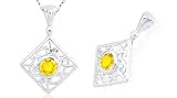 Round Cut Citrine Filigree Pendant Sterling Silver