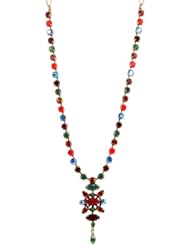Mariana Spirit of Design Antigue Gold Plated "Poppy" Collection Swarovski Crystal Statement Pendant Necklace in Red, Green Tourmaline and Topaz