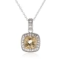 Sterling Silver Genuine Citrine and Created White Sapphire Cushion Pendant Necklace, 18"