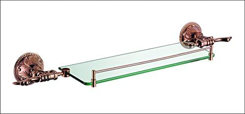 YIT Single Bathroom Glass Shelf with Two Polished Rose Gold Finish Brackets Brass made Toughened Safety Mounted Glass shelf