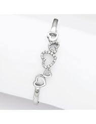 Sterling Silver CZ Hearts Cuff Bangle
