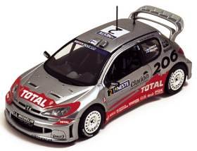 Childrens Toyshop  Third Party New : Die-cast Model Peugeot 206 WRC 2002 (1:43 scale in Silver with graphics)