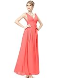 Ever Pretty Elegant V-neck Long Chiffon Crystal Maxi Evening Dress 09016, HE09016CO18, Coral, 16US