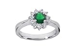 0.88 Ct 18k Round Emerald and Diamond Ring