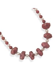16.5"+2" Rhodocrosite and Cultured Freshwater Pearl Necklace