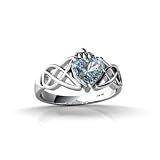 14K White Gold Genuine Heart Aquamarine Celtic Claddagh Ring