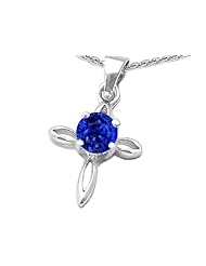 Original Star K (tm) Round Created Sapphire Cross Pendant in 925 Sterling Silver
