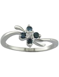 1/4 CT Blue & White Diamond Ring In White Gold