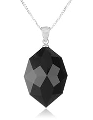 Sterling Silver Box Chain Black Onyx Faceted Pendant Necklace , 18"