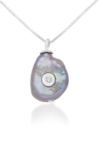 Miore Damen-Halskette 925 Sterling Silber mit Keshi Perle Anh&auml;nger bezetst mit funkelnde B Preisvergleich
