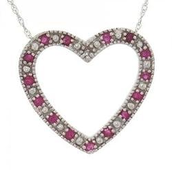 White Gold Heart Pendant w/ Chain 1/4cttw Ruby Diamond