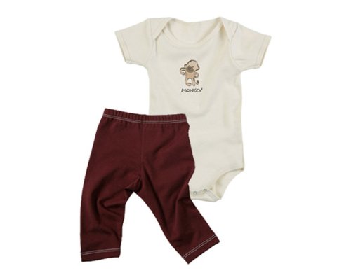 Kee-Ka Organic Baby Gift Set Leggings and Body Suit (3-6 Months, Chocolate Monkey)