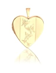 Solid 14K Yellow Gold "Butterfly" Heart Locket 3/4 inch x 3/4 inch