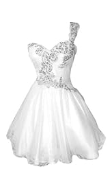 Cocktail Short One Shoulder Tulle Crystal Beaded Fitted  Ball Gown  Dress