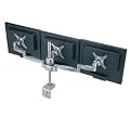MDM06 Soporte per tre monitore con braccio girevole e morsetto da tavolo : tre monitore su un tavolo