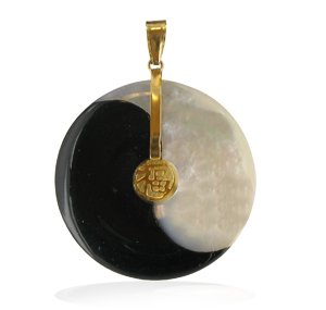 14 KT Gold Black Onyx Mother of Pearl Yin Yang Pendant