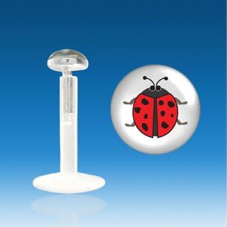 Sterling silver top bio-flexible labret stud -ladybug logo 16g 3mm 5/16"Body Colorz® lady bug