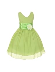 Girls V-neck Chiffon/Organza/Polyester/Satin Mesh  Flower-Girl Dress/Wedding Dress  With Rhinestones