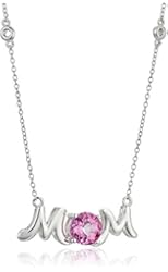 Sterling Silver Pink Topaz Mom Pendant Necklace, 18"
