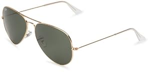 Ray-Ban RB3025 Aviator Large Metal Sunglasses,Non-Polarized, Gold Frame/Crystal Green G-15XLT Lens,62 mm