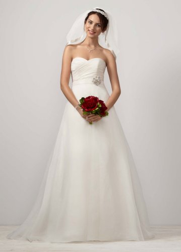 David's Bridal Wedding Dress: Two-In-One Sweetheart Strapless Organza Gown Style KP3265